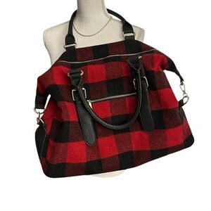 Plaid Red and Black Women's Tote Bag with Extra Crossbody Strap Wool/Flannel